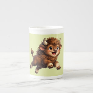 Caneca De Porcelana Bisão Adorável Correndo Alegremente com um Sorriso