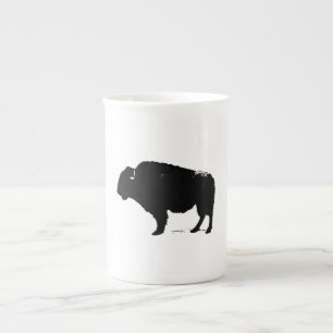 Caneca De Porcelana Bison de Búfalo de Pop Preto e Branco