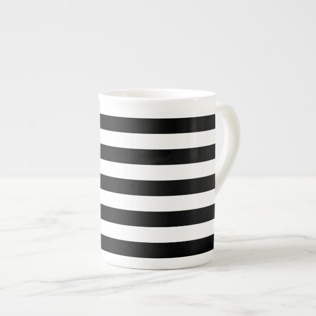 Caneca De Porcelana Black and White Stripes Classic (Frente Esquerda)