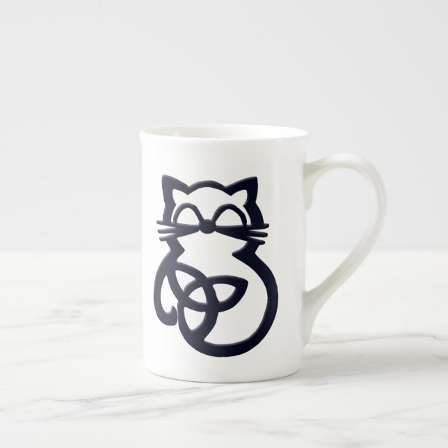 Caneca De Porcelana Black Trinity Knot Celtic Cat Bone China Mug (Direita)