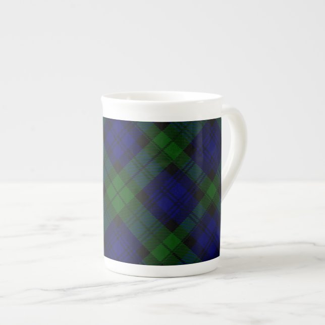 Caneca De Porcelana Black Watch Tartan Blue Green Xadrez (Frente Esquerda)