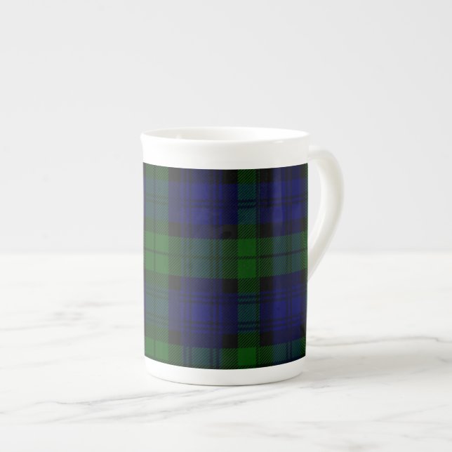 Caneca De Porcelana Black Watch Tartan Blue Green Xadrez (Frente Esquerda)
