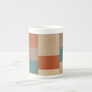 Caneca De Porcelana Blocos Geométricos Modernos em Azul Turquesa e Beg