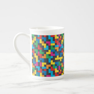 Caneca De Porcelana Blocos Retro Tetris Padrão Sem Costura
