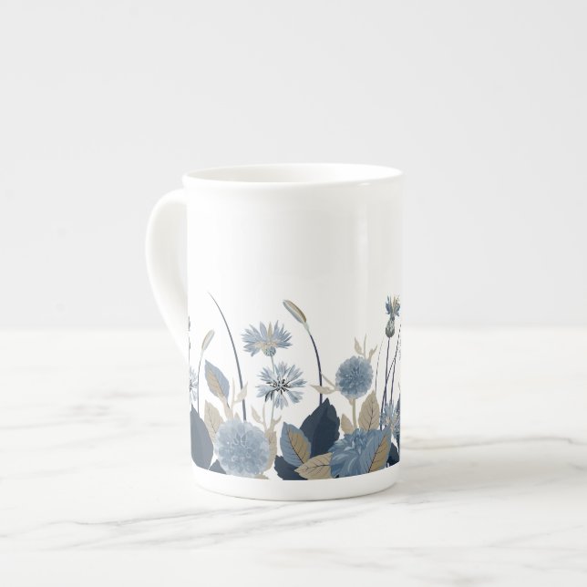 Caneca De Porcelana Blue Dahlias Cornflower (Frente Esquerda)