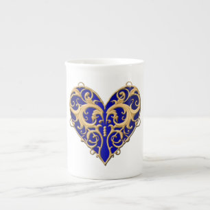 Caneca De Porcelana Blue Filigree Heart Mug