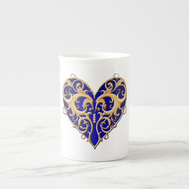 Caneca De Porcelana Blue Filigree Heart Mug (Frente)