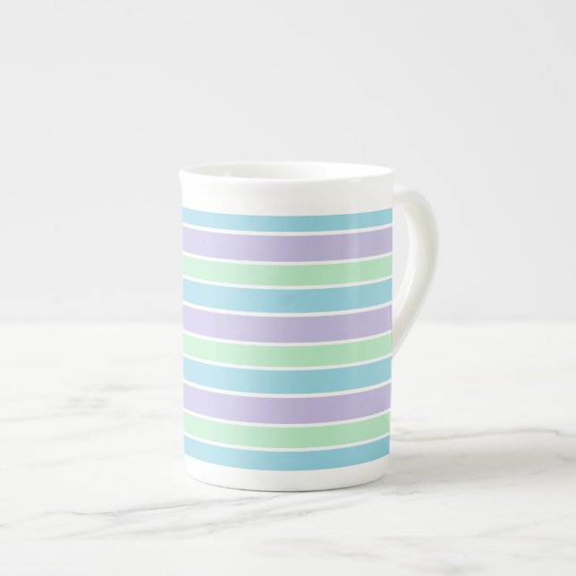 Caneca De Porcelana Blue Green and Purple Pastel Stripes (Frente Esquerda)