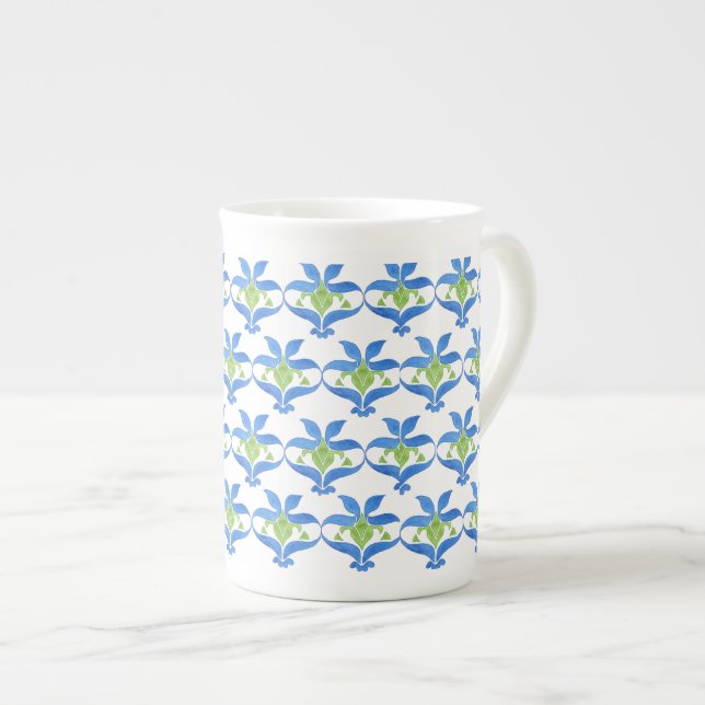 Caneca De Porcelana Blue Green Art Nouveau Padrão China Mug (Frente Esquerda)