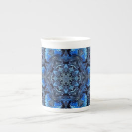 Caneca De Porcelana Blue Lotus Mirror Mandala Art - Bone China Mug