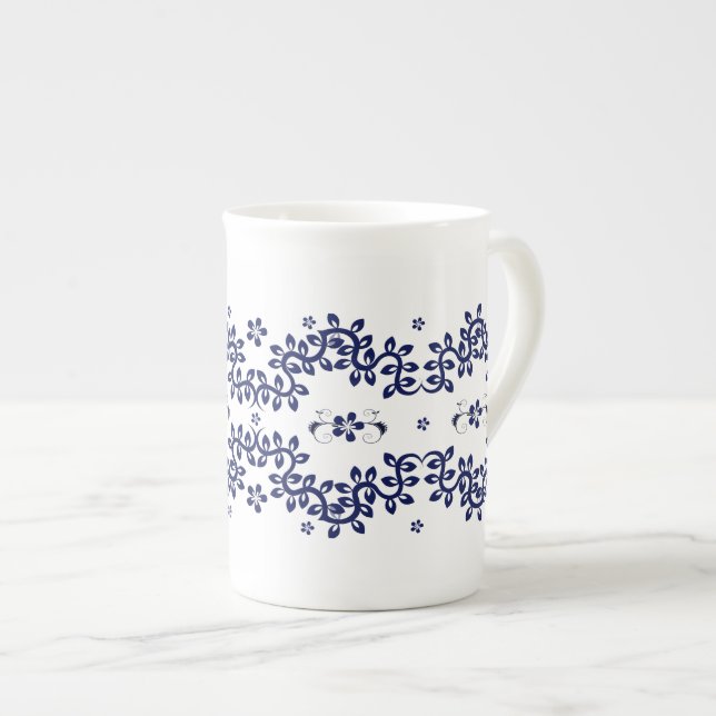 Caneca De Porcelana Blue & White Bone China Mug - Elegante (Frente Esquerda)
