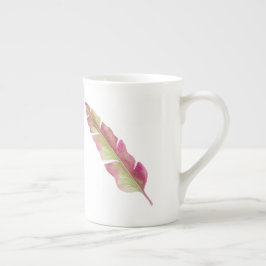 Caneca De Porcelana Boho Chic Pink e Green Feather Bone China Mug