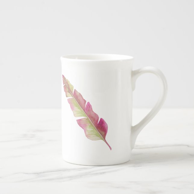 Caneca De Porcelana Boho Chic Pink e Green Feather Bone China Mug (Direita)