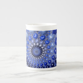 Caneca De Porcelana Bolhas Fractais de Omã Azul abstrato