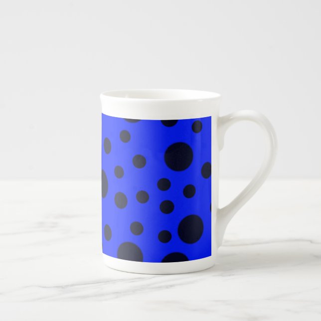 Caneca De Porcelana Bolinhas Negra Simples Moderna com Padrão Azul (Direita)