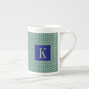 Caneca de porcelana Bone China com KNIT verde azul
