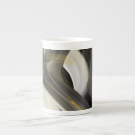 Caneca De Porcelana Bone China Mug Abstrato Art Black White Dourado