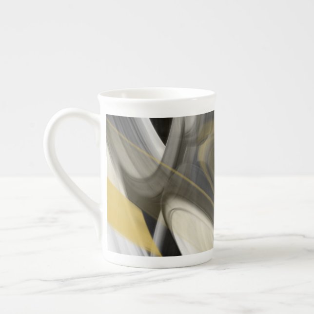 Caneca De Porcelana Bone China Mug Abstrato Art Black White Dourado (Esquerda)