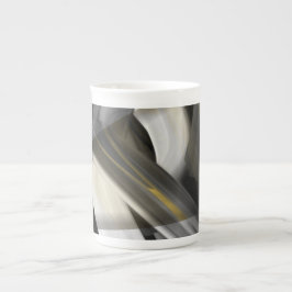 Caneca De Porcelana Bone China Mug Abstrato Art Black White Dourado