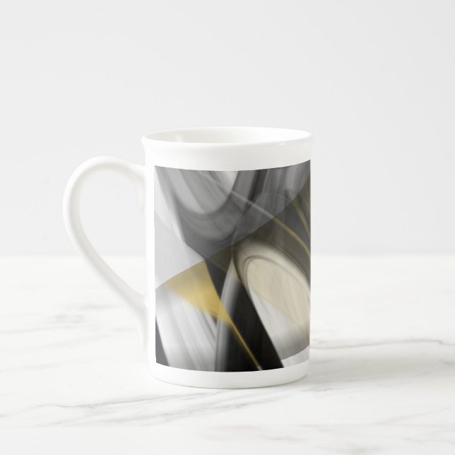 Caneca De Porcelana Bone China Mug Abstrato Art Black White Dourado (Esquerda)