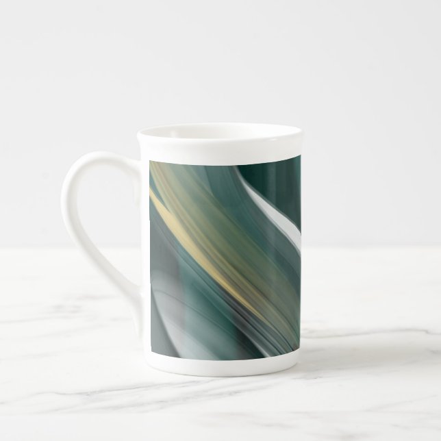 Caneca De Porcelana Bone China Mug Abstrato Black White Green (Esquerda)