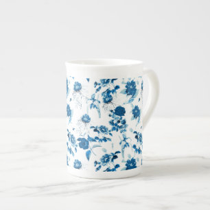 Caneca De Porcelana Bone China Mug Blue Floral