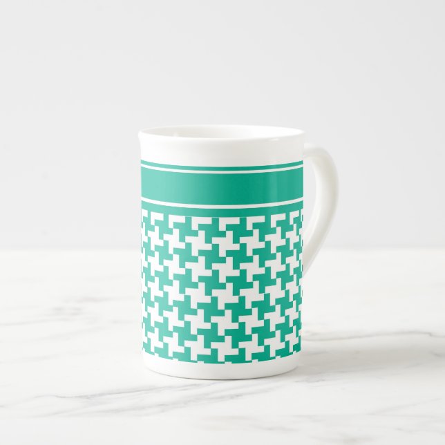 Caneca De Porcelana Bone China Mug, Emerald Green Dogtooth Check (Frente Esquerda)