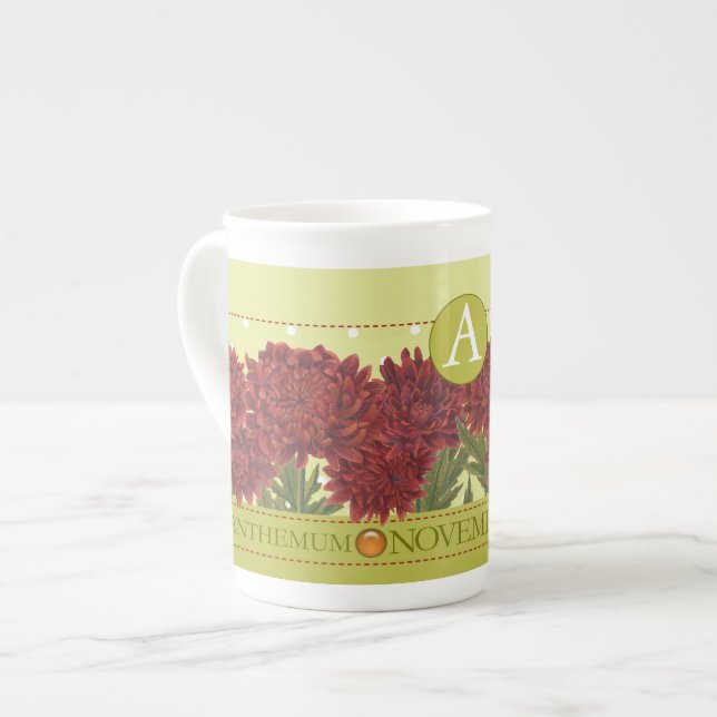 Caneca De Porcelana Bone China Mug, Flor de Nascimento e Gem Novembro (Frente Esquerda)