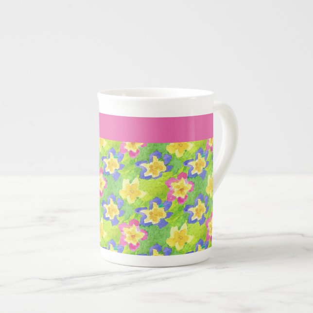 Caneca De Porcelana Bone China Mug para Personalizar: Primroses Gingha (Frente Esquerda)