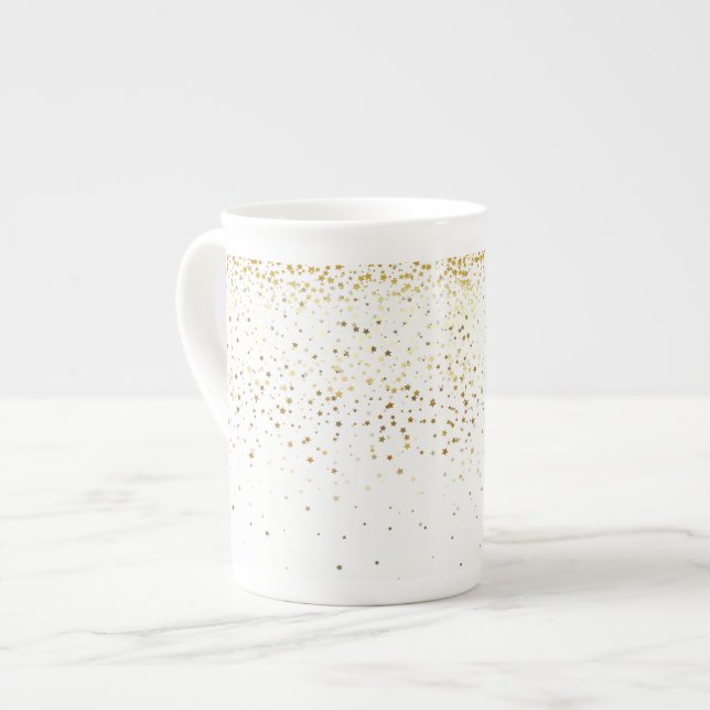 Caneca De Porcelana Bone China Mug Petite Ouro Stars-White (Frente Esquerda)