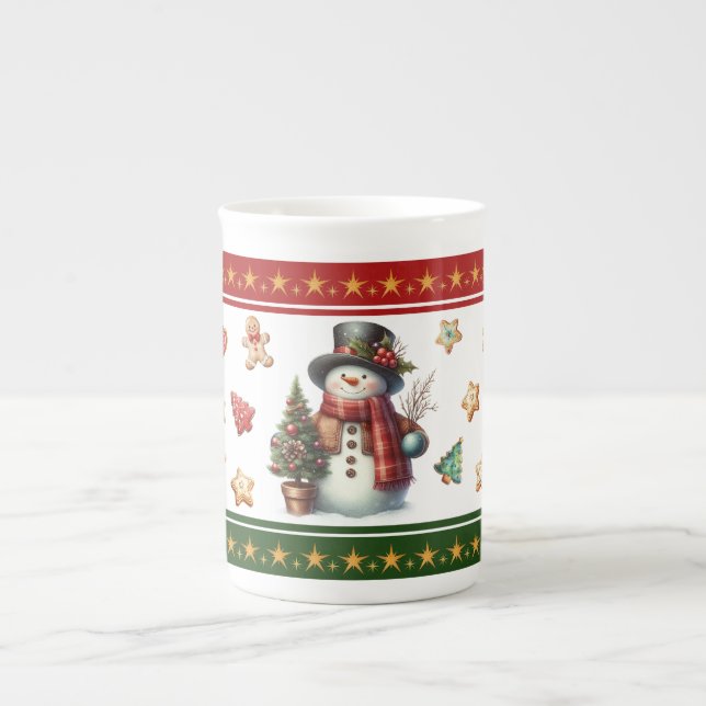 Caneca De Porcelana Bone China Mug with Snowman and Christmas Cookies (Frente)