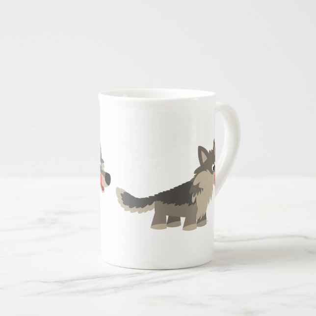 Caneca De Porcelana Bone China Tumg de Lobo Faminto Furioso (Frente Esquerda)