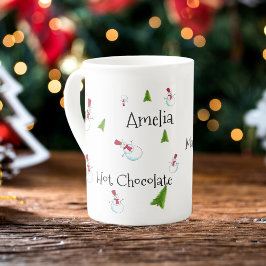Caneca De Porcelana Bonecos de Neve Fofos & Árvore de Natal Personaliz