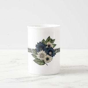 Caneca De Porcelana Bonito Blue e Ivory Floral Bone China Mug