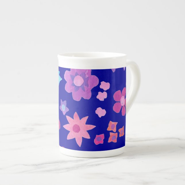 Caneca De Porcelana Bonito Blue Flower-Power Bone China Mug (Frente Esquerda)
