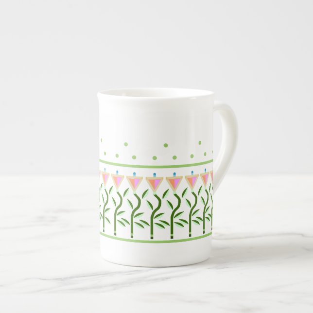 Caneca De Porcelana Bonito fronteira floral de tulipas (Frente Esquerda)