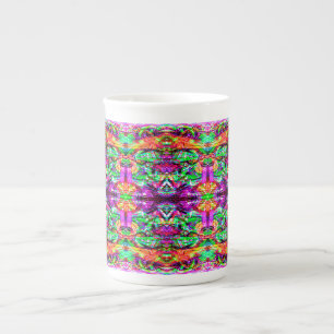 Caneca De Porcelana Bonito tribal neon abstrato simétrico colorido
