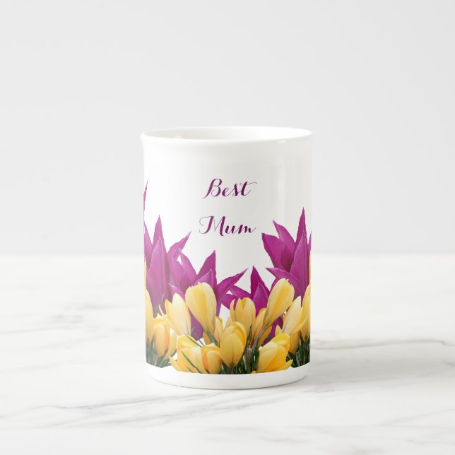 Caneca De Porcelana Bonito tulipa rosa na moda floral elegante melhor  (Frente)