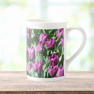 Caneca De Porcelana Bonito Tulipas Roxas Floral