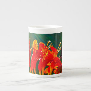 Caneca De Porcelana Borboleta azul-morfologia em flores de Crocosmia L