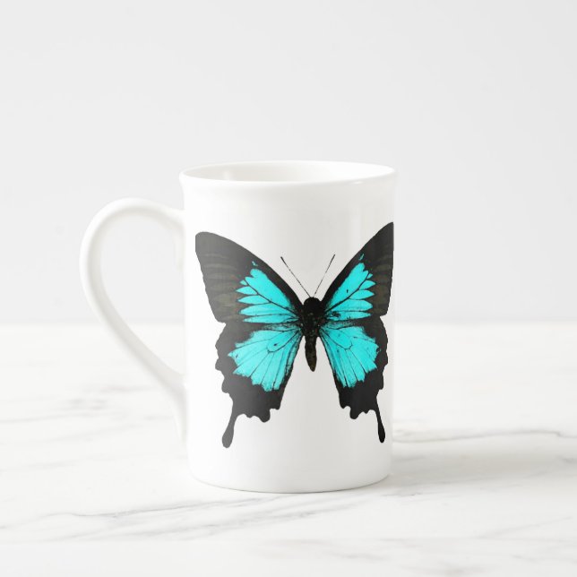 Caneca De Porcelana Borboleta - azul-turquesa e preto (Esquerda)