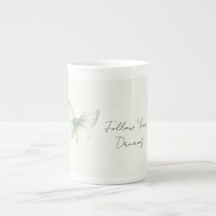 Caneca De Porcelana Borboleta de Hortelã Seguir Sonhos