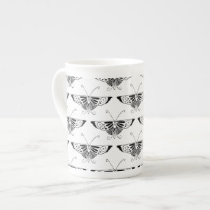 Caneca De Porcelana Borboleta Deco Estilizada - branca e preta