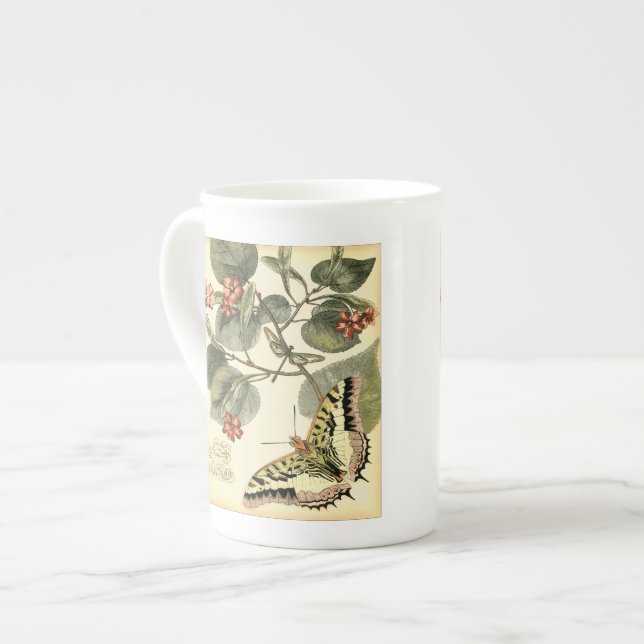 Caneca De Porcelana Borboleta e Dragonfly com Flores Vermelhas (Frente Esquerda)