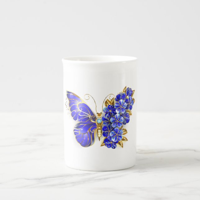 Caneca De Porcelana Borboleta Flor Sapphire (Frente)