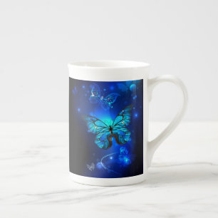 Caneca De Porcelana Borboleta Morpho em Fundo Escuro