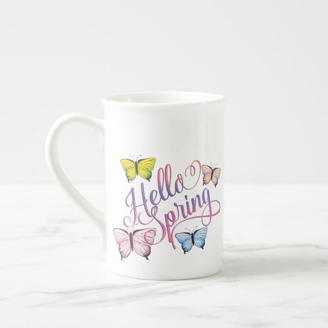 Caneca De Porcelana Borboleta Olá Primavera (Esquerda)