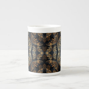 Caneca De Porcelana Borboleta Preta e Ouro Pattren Invisível