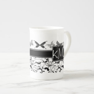 Caneca De Porcelana Borboleta Vitoriana Preta-Amarelo-Amarelo