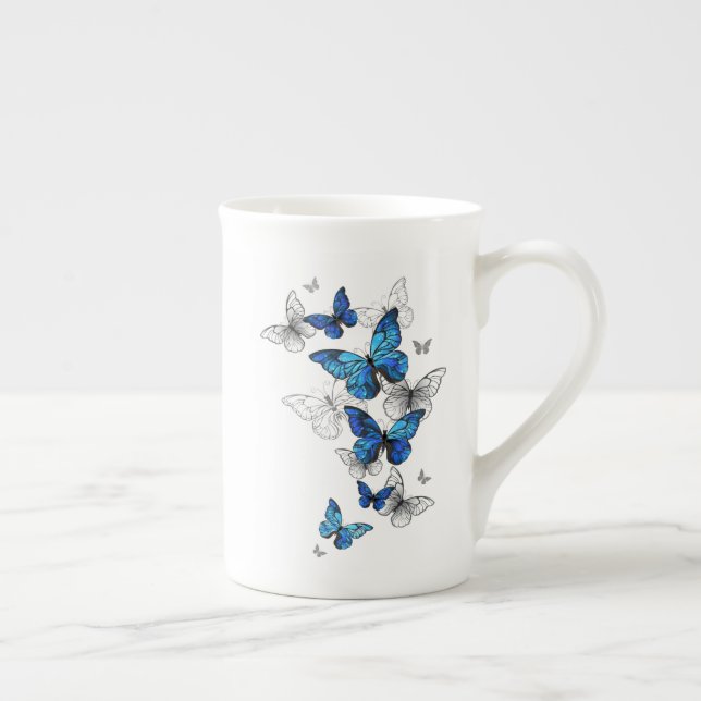 Caneca De Porcelana Borboletas Azuis Morpho (Direita)